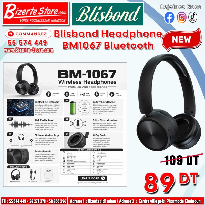 Casque Bluetooth  Blisbond BM1067