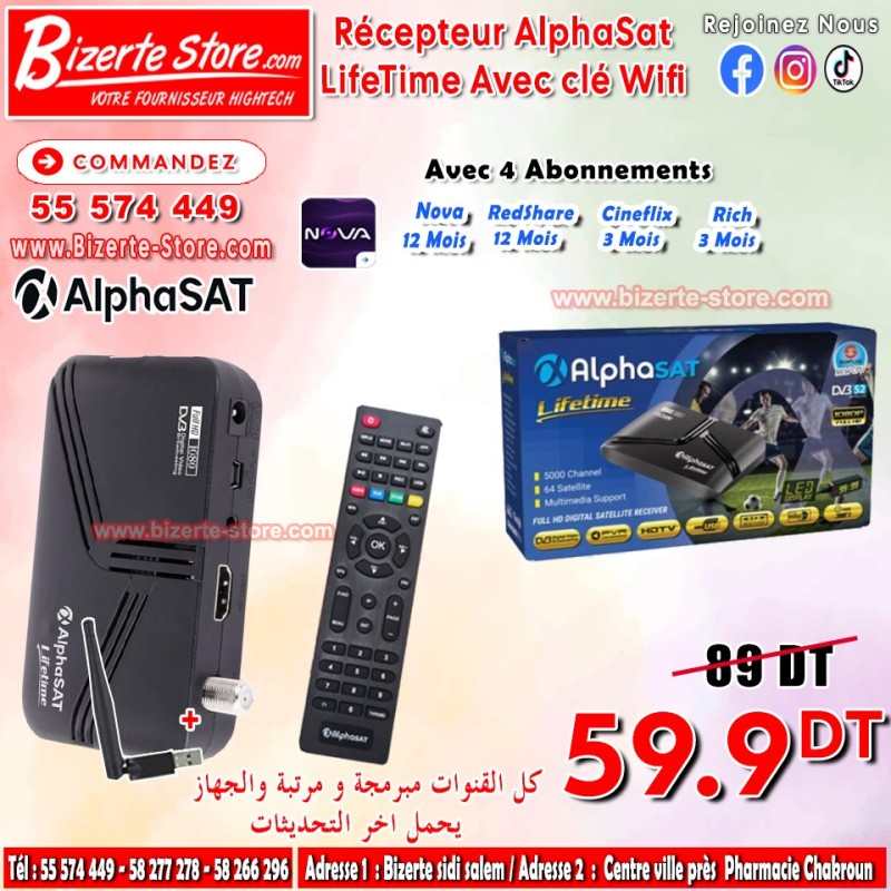 Récepteur Alphasat Life Time Avec Clé Wifi