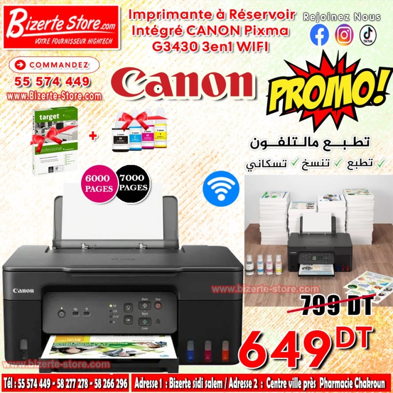 Imprimante à Réservoir Intégré CANON Pixma G3430 3en1 WIFI