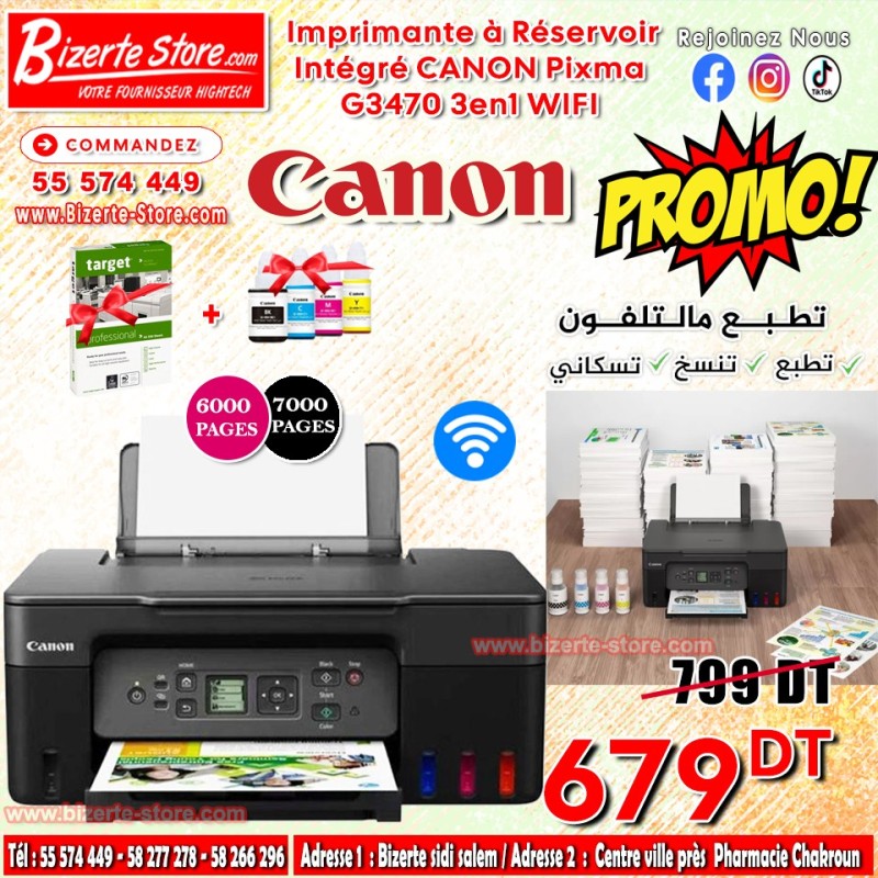 Imprimante à Réservoir Intégré CANON Pixma G3470 3en1 WIFI